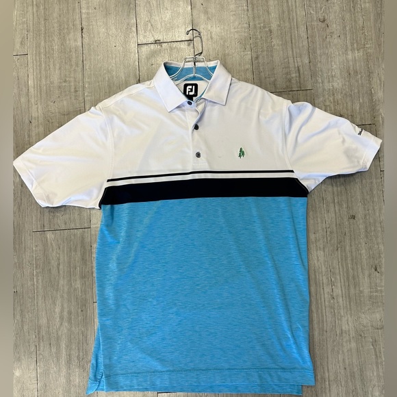FOOTJOY BLUE STRIPED CUSTOM SHORT SLEEVE GOLF POLO SHIRT L WHISPERING PINES GC - Picture 3 of 6